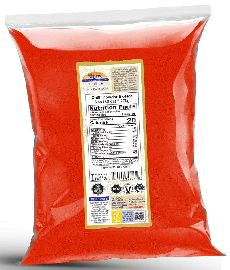 Rani Extra Hot Chilli Powder Indian Spice 80oz (5lbs) 2.27kg Bulk ~ All Natural | Salt-Free | Vegan | No Colors | Gluten Friendly | NON-GMO | Kosher