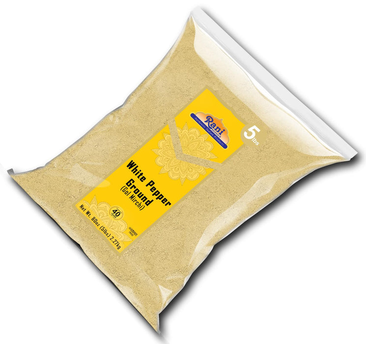 Rani White Pepper (Gol Mirch), Ground Spice 80oz (5lbs) 2.27kg Bulk ~ All Natural | Vegan | Gluten Friendly | NON-GMO | Kosher | Indian Origin