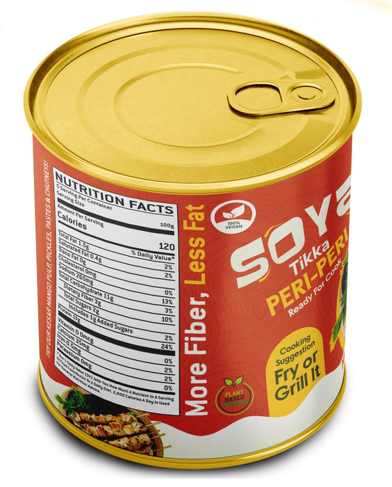 Rani Soya Tikka Peri-Peri 30oz (1.875lbs) 850g, Pack of 6, Ready for Cook ~ Easy Open Lid | All Natural | Vegan | No Colors | NON-GMO | Kosher | Indian Origin | Soy Based Meat Substitute