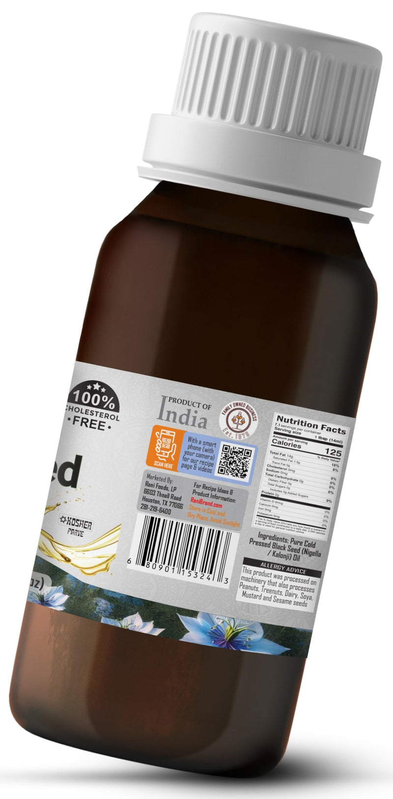 Rani Pure Black Seed (Nigella, Kalonji) Oil 3.38 Fl oz (100ml) Cold Pressed ~ 100% Cholesterol Free | All Natural | Gluten Free | NON-GMO | Kosher | Vegan | Indian Origin