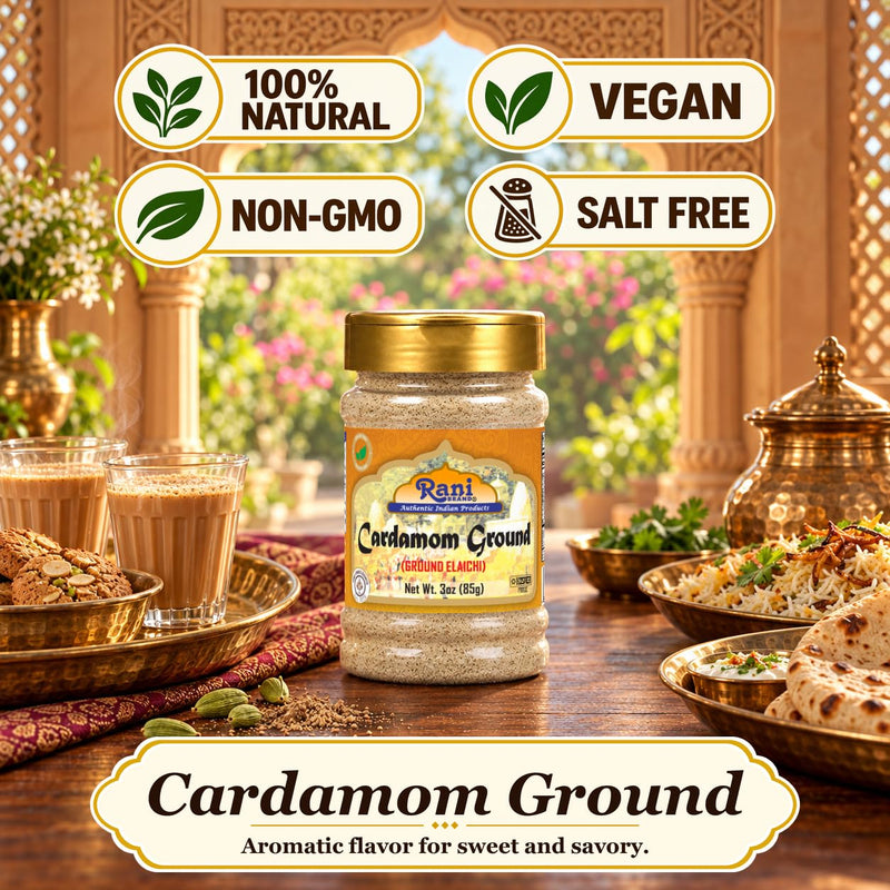Rani Cardamom (Elachi) Powder 3oz (85g) PET Jar ~ All Natural | No Color added | Gluten Friendly | Vegan | NON-GMO