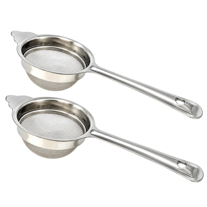 Rani Tea Strainers (3in) Stainless Steel Fine Mesh Tea Strainer, 2-Pack, Reusable Strainers for Loose Leaf Tea, Juice & Baking, with Support Tab & Hanging Hole