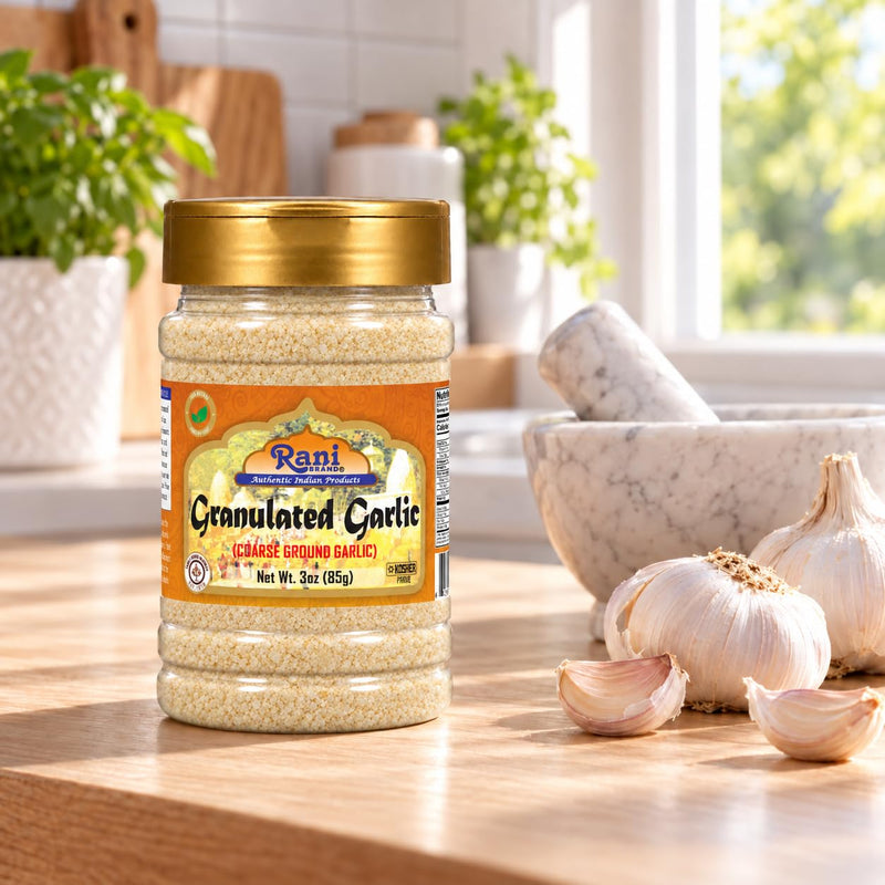 Rani Granulated Garlic (Coarse Ground Garlic) 3oz (85g) PET Jar ~ All Natural | Gluten Friendly | Vegan | NON-GMO | Kosher | No Salt or fillers | Product of USA