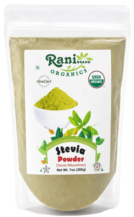 Rani Organic Stevia Powder (Stevia Rebaudiana) 7oz (200g) ~ All Natural | Vegan | Gluten Friendly | Non-GMO | Indian Origin | USDA Certified Organic