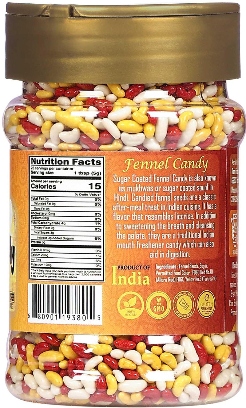 Rani Sugar Coated Fennel Candy 5oz (141g) PET Jar ~ Indian After Meal Digestive Treat | Vegan | Gluten Friendly | NON-GMO | Kosher | Indian Origin