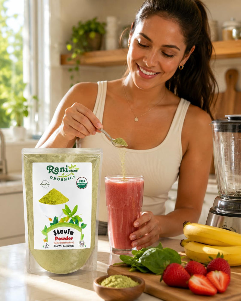 Rani Organic Stevia Powder (Stevia Rebaudiana) 7oz (200g) ~ All Natural | Vegan | Gluten Friendly | Non-GMO | Indian Origin | USDA Certified Organic