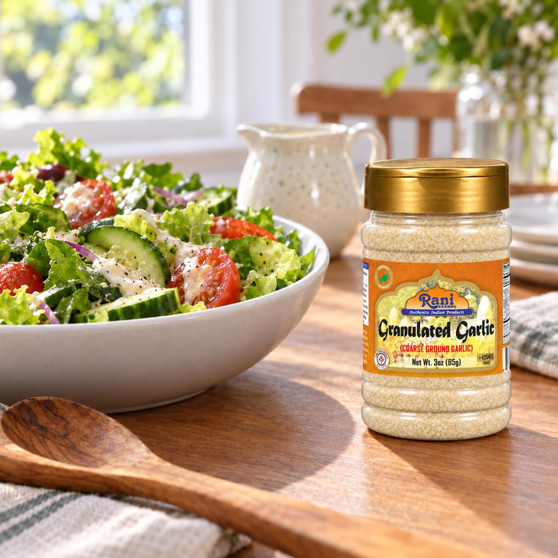 Rani Granulated Garlic (Coarse Ground Garlic) 3oz (85g) PET Jar ~ All Natural | Gluten Friendly | Vegan | NON-GMO | Kosher | No Salt or fillers | Product of USA
