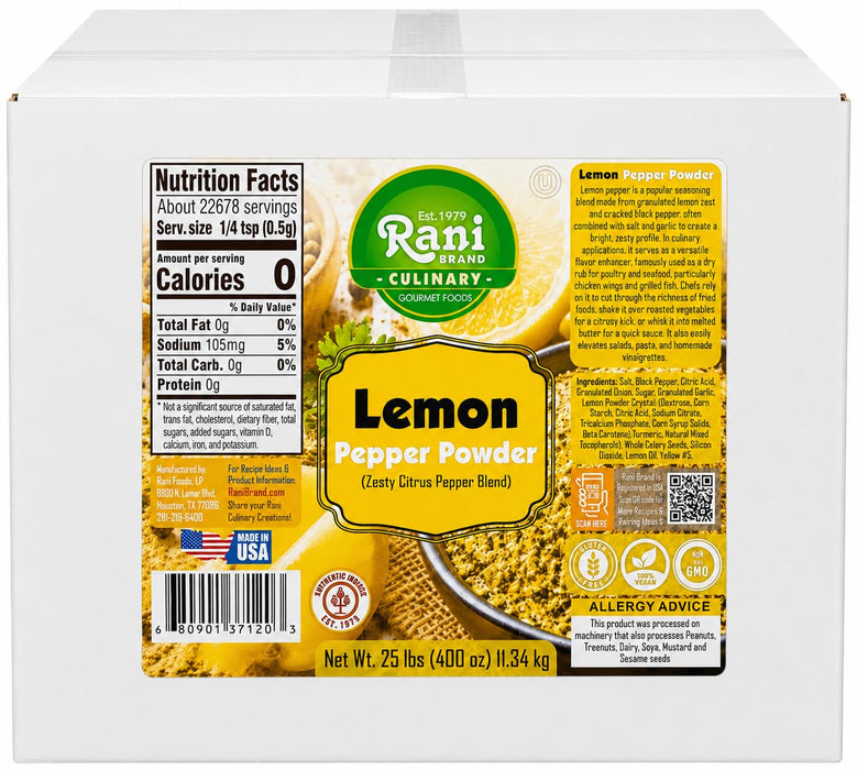 Rani Lemon Pepper Powder (Zesty Citrus Pepper Blend) 400oz (25lbs) 11.34kg Bulk Box ~ Gluten Free | NON-GMO | Kosher | Vegan | Product of USA
