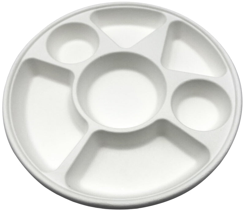 Rani 7 Compartment Round Biodegradable Divided Plates, Pack of 1000 ~ Party, Thali, Buffet | Disposable & Eco-Friendly | Heavy-Duty Sturdy Paper Bagasse | Premium Quality | 11" Diameter, 1.38" Height
