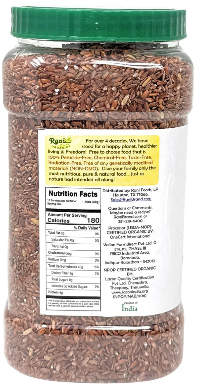 Rani Organic Red Rice Extra Long Aged 56oz (3.5lbs) 1.59kg PET Jar ~ All Natural | Gluten Friendly | Vegan | Indian Origin | Kosher | Export Quality | USDA Certified Organic