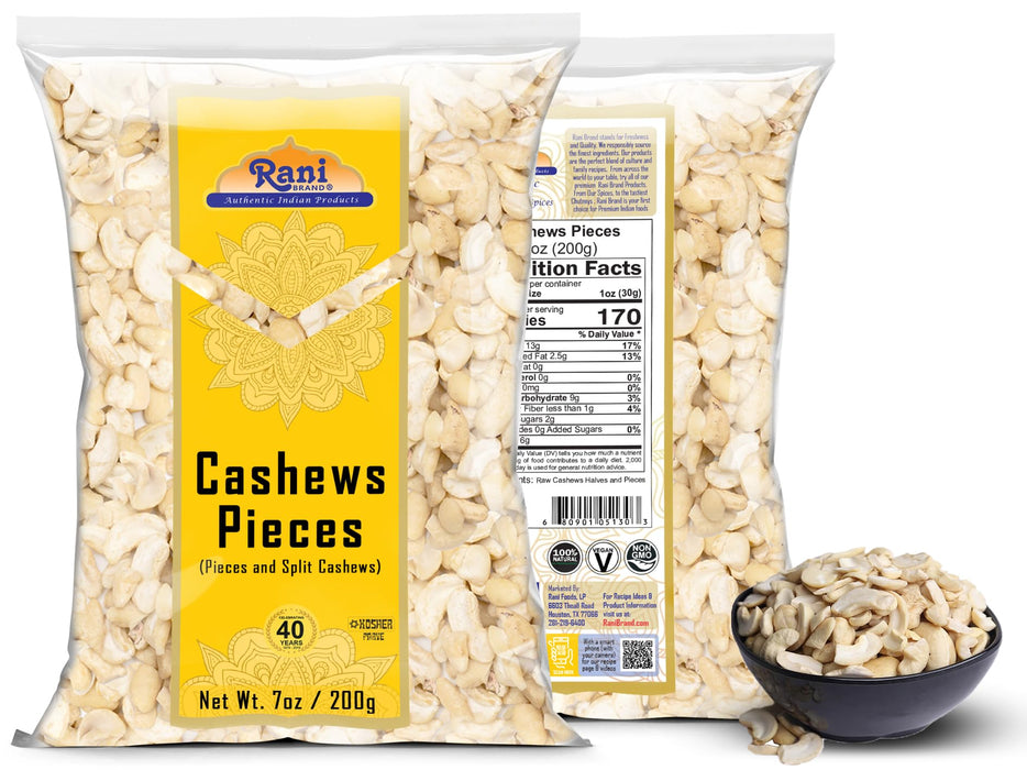 Rani Raw Cashews Halves and Pieces (uncooked, unsalted) 7oz (200g) ~ All Natural, No Preservatives | Vegan | NON-GMO | Kosher | Gluten Friendly
