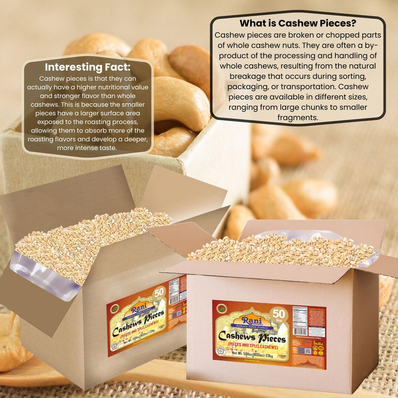 Rani Raw Cashews Halves and Pieces (uncooked, unsalted) 800oz (50lbs) 23kg Vacuum Packed, Bulk Box ~ All Natural, No Preservatives | Vegan | NON-GMO | Kosher | Gluten Friendly