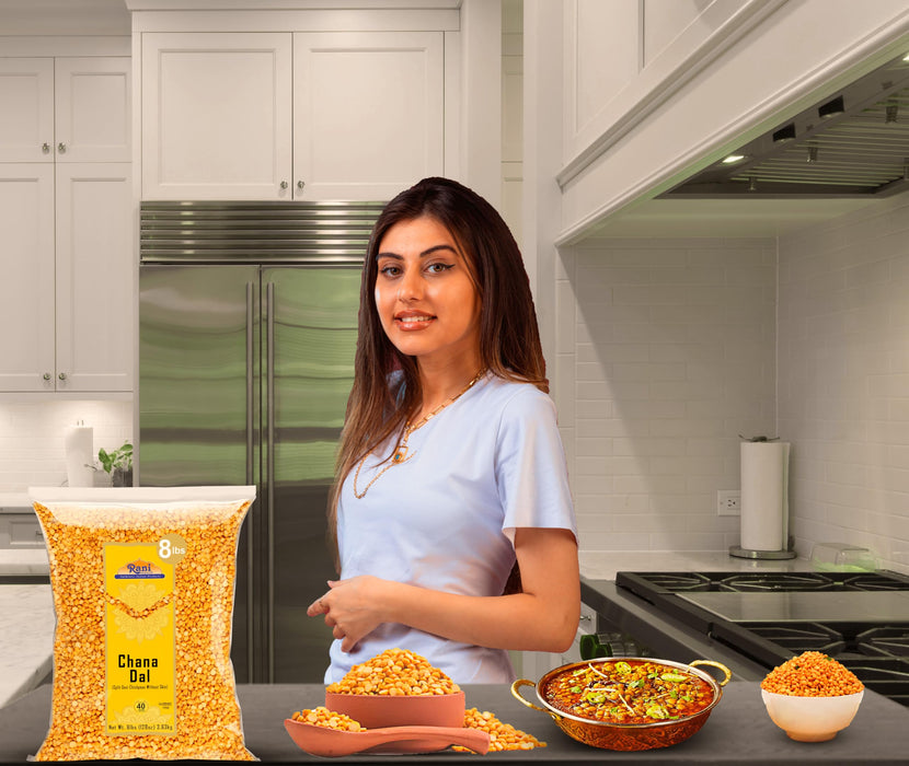 Rani Chana Dal (Split Desi Chickpeas without skin) 128oz (8lbs) 3.63kg, Bulk ~ Natural | Gluten Friendly | NON-GMO | Kosher | Vegan