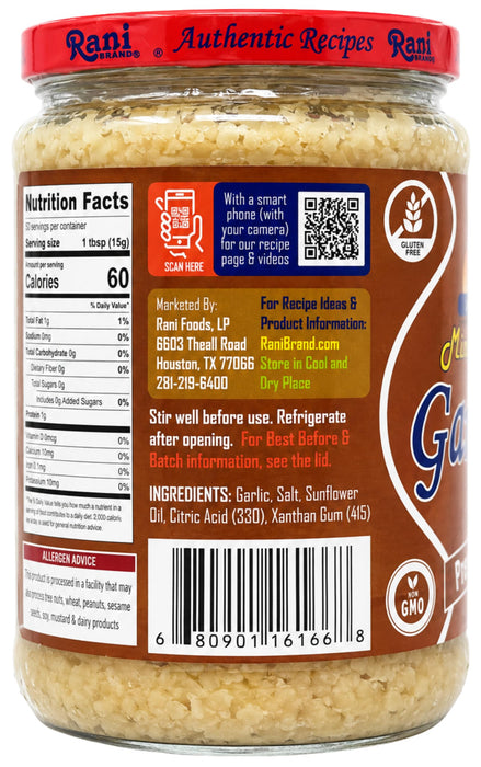 Minced Garlic Cooking Paste 26.5oz (750g) Glass Jar - Rani Brand Authentic Indian Products