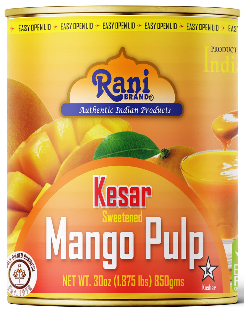 Rani Mango Pulp Puree (Kesar Sweetened) 30oz (1.875lbs) 850g Pack of 2 ~ Kosher | All Natural | NON-GMO | Vegan | No colors | Gluten Friendly