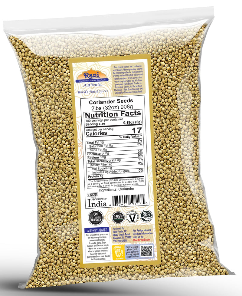 Rani Coriander (Dhania) Seeds Whole, Indian Spice 32oz (2lbs) 907g ~ All Natural | Gluten Friendly | NON-GMO | Kosher | Vegan | Indian Origin