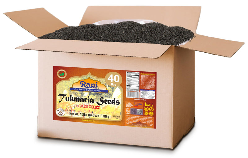 Rani Tukmaria (Holy Basil Seeds) 640oz (40lbs) 18.14kg Used for Falooda / Sabja Dessert, Spice & Ayurveda Herbal ~ All Natural | Gluten Friendly | NON-GMO | Kosher | Vegan | Indian Origin