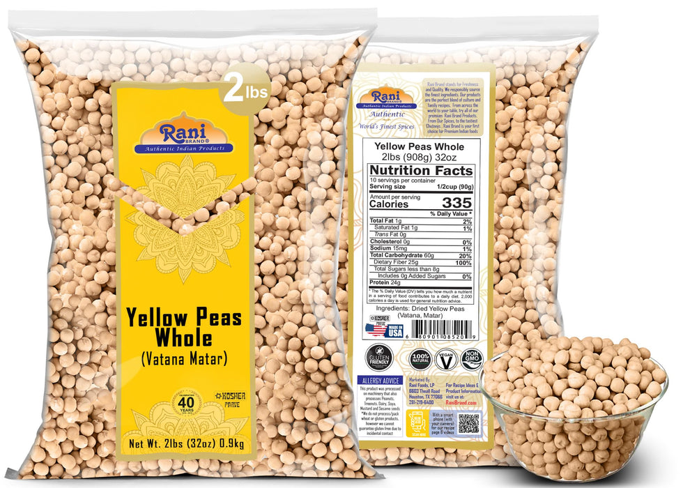 Rani Yellow Peas Whole, Dried (Vatana, Matar) 32oz (2lbs) 907g ~ All Natural | Vegan | Gluten Friendly | Kosher | Product of USA