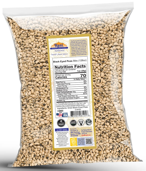 Rani Black Eyed Peas, Dried (Lobhia) 128oz (8lbs) 3.63kg Bulk ~ All Natural | Vegan | Kosher | Gluten Friendly | Product of USA