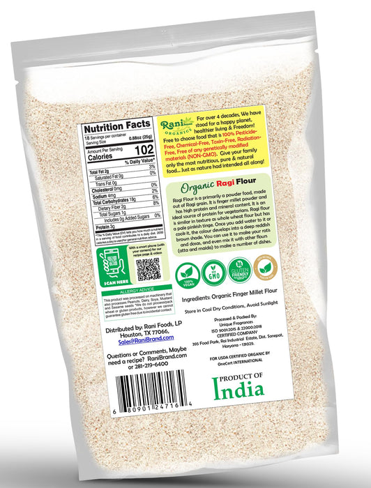 Rani Organic Ragi (Finger Millet) Flour 16oz (1lb) 454g ~ All Natural | Vegan | Gluten Friendly | NON-GMO | Indian Origin | USDA Certified Organic
