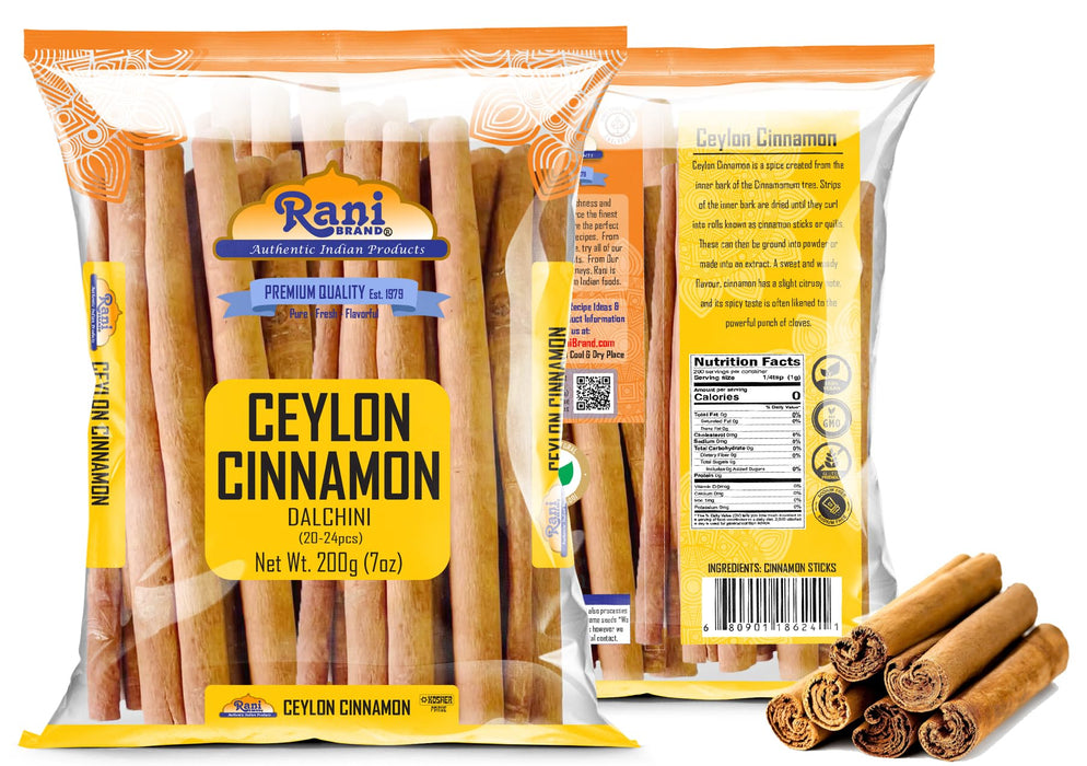 Rani Ceylon Cinnamon Sticks 7oz (200g) ~ 20-24 Sticks 5 Inches in Length, True Ceylon Cinnamon (Not Cassia) ~ All Natural | Vegan | No Colors | Gluten Friendly | NON-GMO | Indian Origin