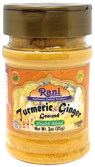 Rani Turmeric (Haldi) Root Powder (High Curcumin Content) with Ginger (Adarak) Powder 3oz (85g) PET Jar ~ All Natural | Vegan | Gluten Friendly | NON-GMO | Kosher | Indian Origin