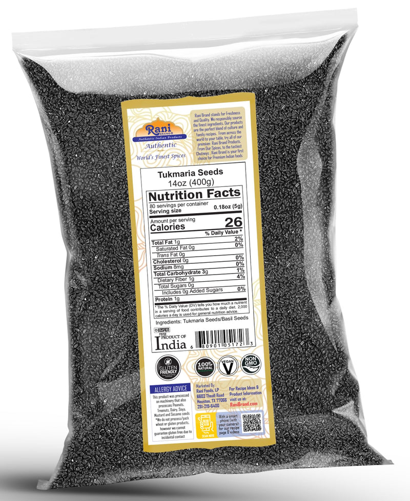 Rani Tukmaria (Holy Basil Seeds) 14oz (400g) Used for Falooda / Sabja Dessert, Spice & Ayurveda Herbal ~ All Natural | Gluten Friendly | NON-GMO | Kosher | Vegan | Indian Origin