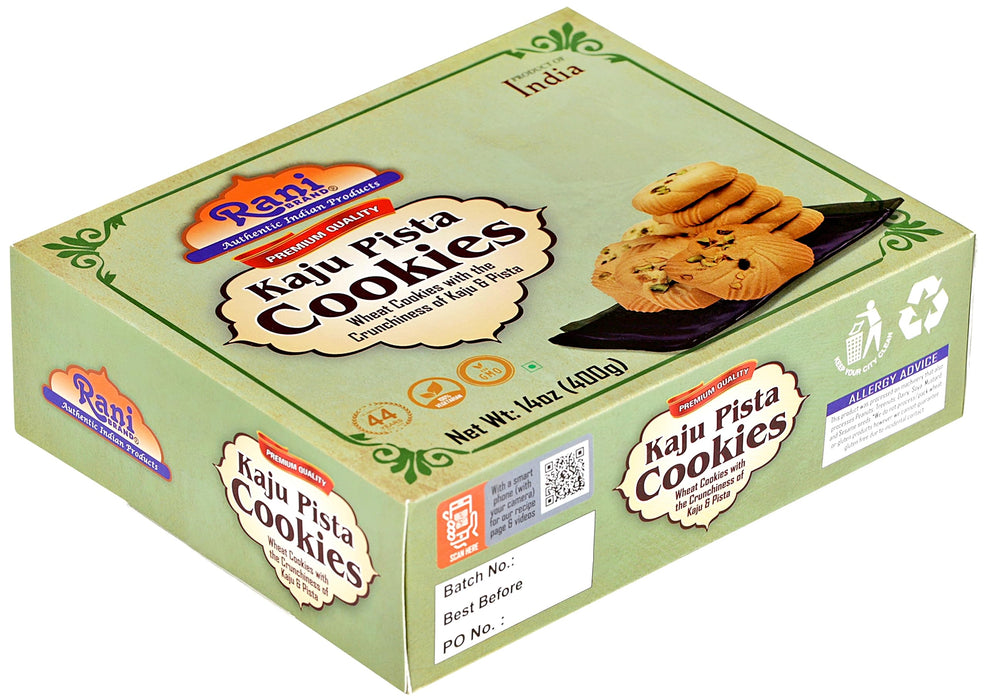 Rani Kaju Pista Cookies (Wheat Cookies with Crunchiness of Kaju & Pista) 14oz (400g) Pack of 3+1 FREE, Premium Quality Indian Cookies ~ Vegan | Non-GMO | Indian Origin