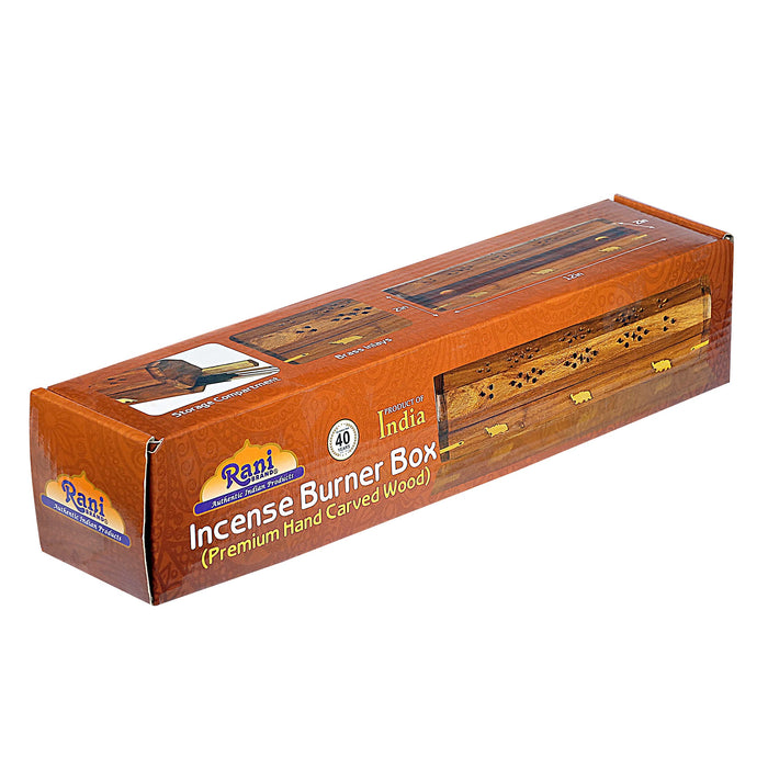 Rani Incense Burner Box (Premium Hand Carved Wood) Incense Stick Holder | Ash Catcher | Ideal for Meditation and Home Décor | Ritual Purpose | Makes a Great Gift!