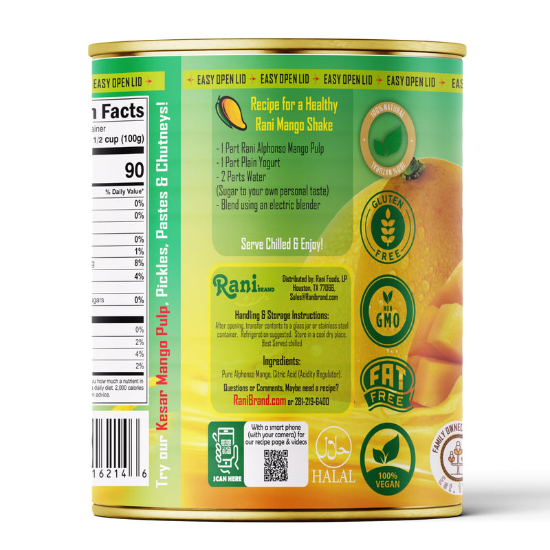 Rani Mango Pulp Puree (Makes Mango Lassi Shakes) Alphonso Unsweetened 30oz (1.875lbs) 850g Pack of 2 ~ Kosher | All Natural | NON-GMO | Vegan | No colors | Gluten Friendly | Indian Origin