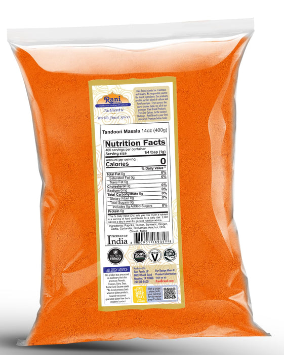 Rani Tandoori Masala (Natural, No Colors Added) 11-Spice Blend 14oz (400g) ~ Salt Free | Vegan | Gluten Friendly | NON-GMO | Kosher