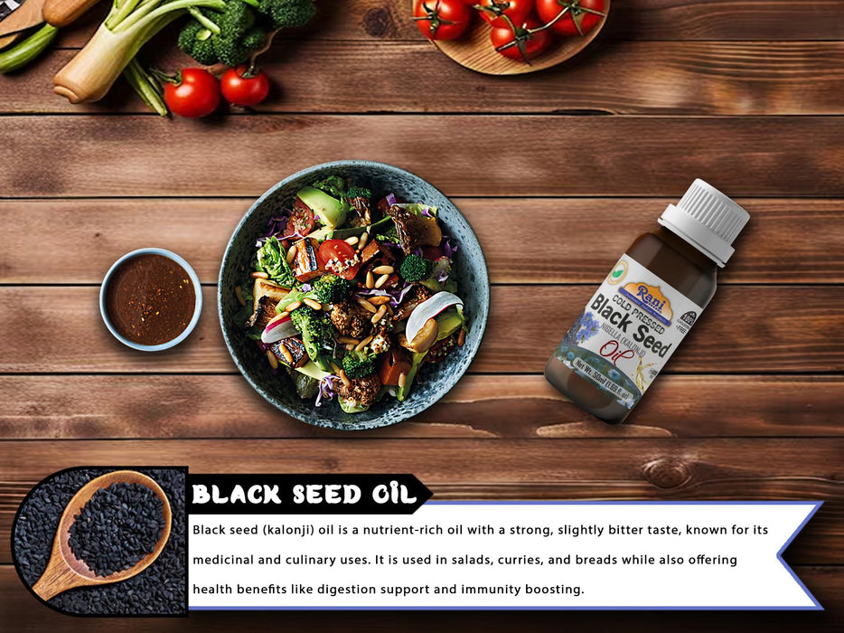 Rani Pure Black Seed (Nigella, Kalonji) Oil 1.69 Fl oz (50ml) Cold Pressed ~ 100% Cholesterol Free | All Natural | Gluten Free | NON-GMO | Kosher | Vegan | Indian Origin