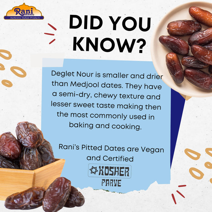 Rani Pitted Dates (Deglet Nour) Raw Dried Fruit 24oz (1.5lbs) 680g ~ All Natural | Fat-free | No added Sugar | Vegan | Gluten Friendly | Non-GMO | Kosher | Product of Tunisia