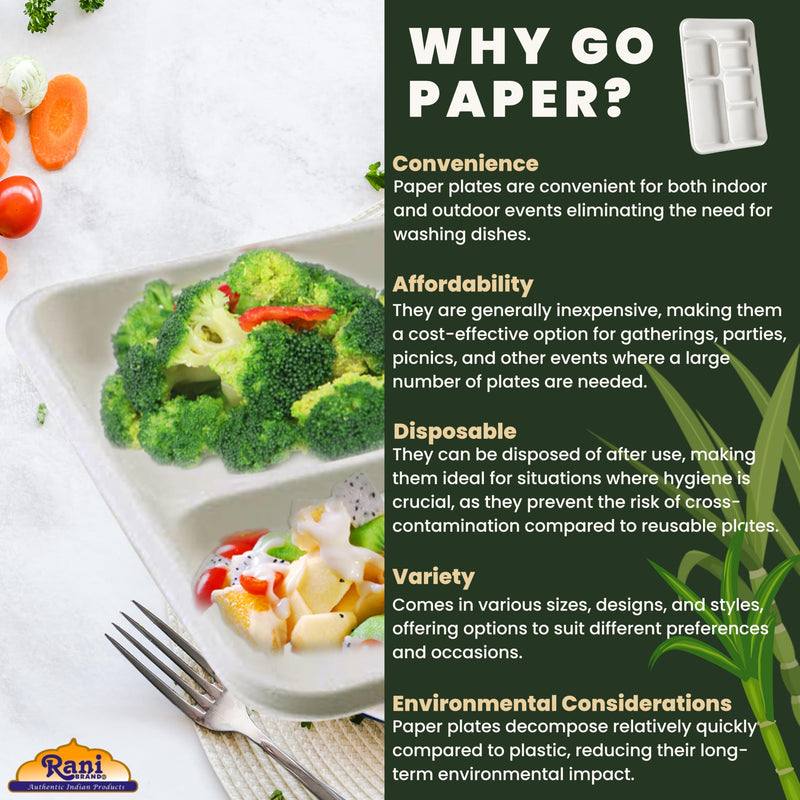 Rani 6 Compartment Square Biodegradable Divided Plates, Pack of 1000 ~ Party, Thali, Buffet | Disposable & Eco-Friendly | Heavy-Duty Sturdy Paper Bagasse | Premium Quality | 12.5" x 8.5" x 1.10"