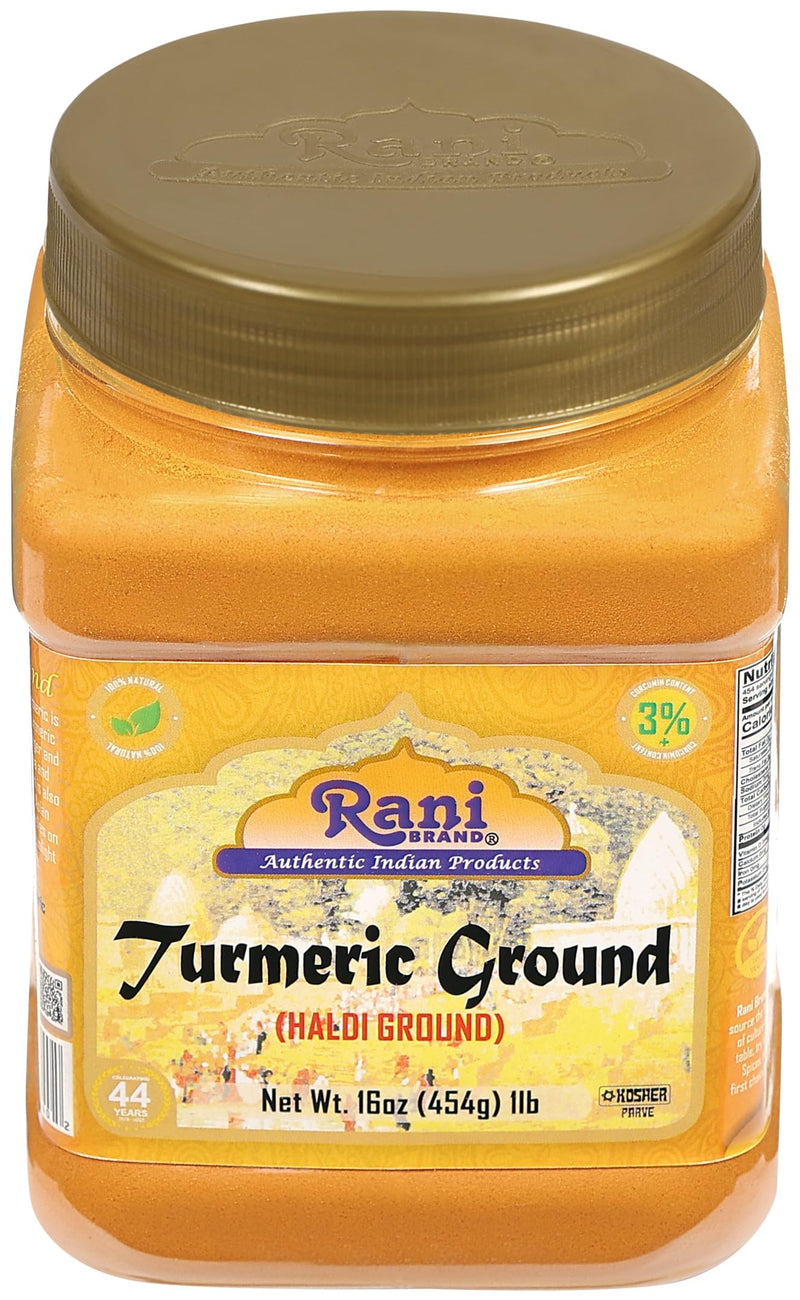 Rani Turmeric (Haldi) Root Powder Spice, (High Curcumin Content) 16oz (1lb) 454g PET Jar, Pack of 6 ~ All Natural | 100% Pure, Salt Free | Vegan | Gluten Friendly | NON-GMO | Indian Origin