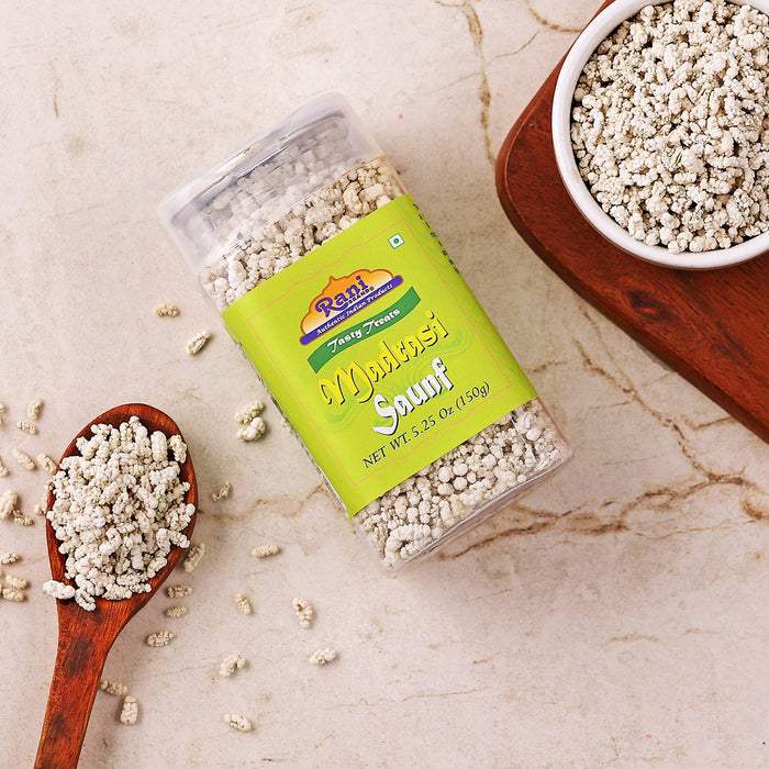 Rani Madrasi Saunf 5.25oz (150g) Vacuum Sealed, Easy Open Top, Resealable Container ~ Indian Tasty Treats | Vegan | Gluten Friendly | NON-GMO | Indian Origin