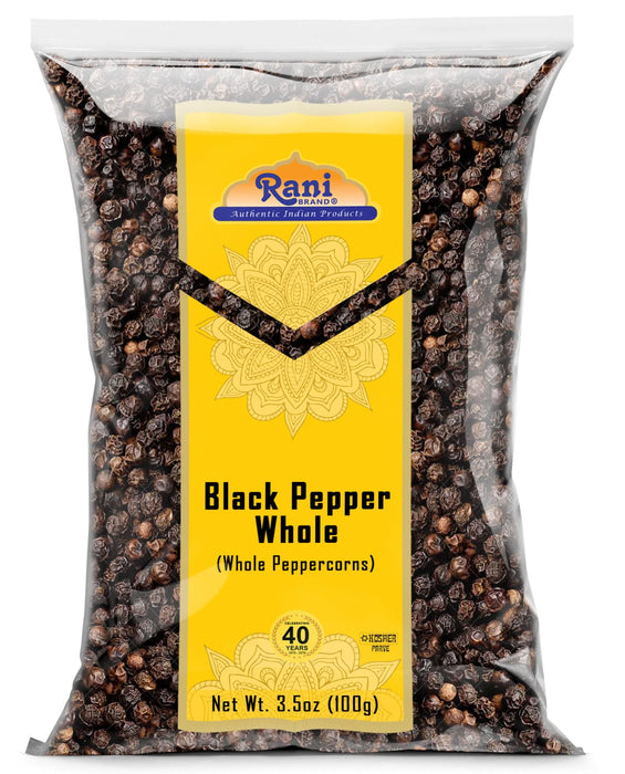 Rani Black Pepper Whole (Peppercorns), Premium MG-1 Grade 3.5oz (100g) ~ Gluten Free Ingredients | Non-GMO | Kosher | Natural | Perfect size for Grinders!