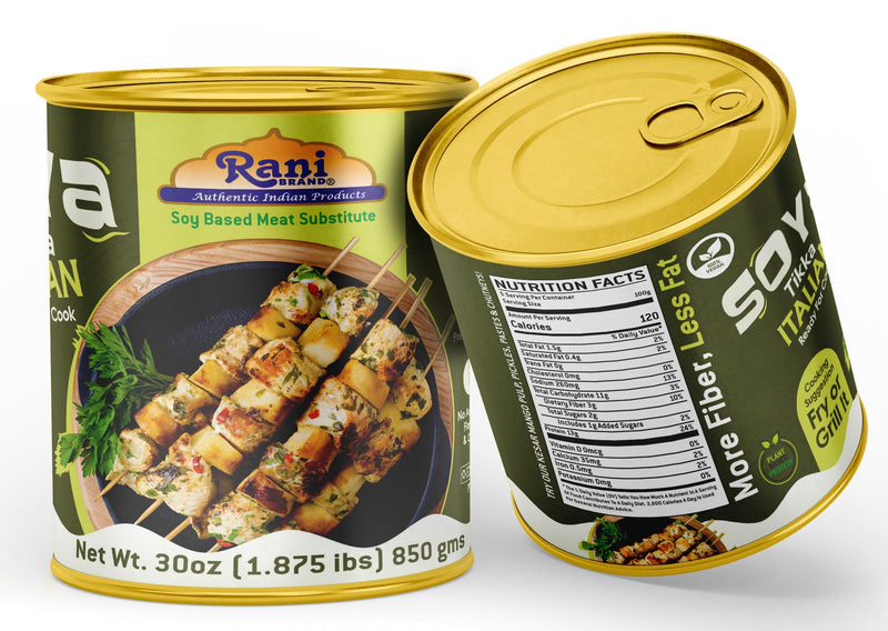 Rani Soya Tikka Italian 30oz (1.875lbs) 850g Ready for Cook ~ Easy Open Lid | All Natural | Vegan | No Colors | NON-GMO | Kosher | Indian Origin | Soy Based Meat Substitute