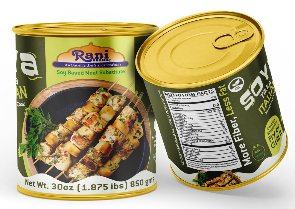 Rani Soya Tikka Italian 30oz (1.875lbs) 850g Ready for Cook ~ Easy Open Lid | All Natural | Vegan | No Colors | NON-GMO | Kosher | Indian Origin | Soy Based Meat Substitute
