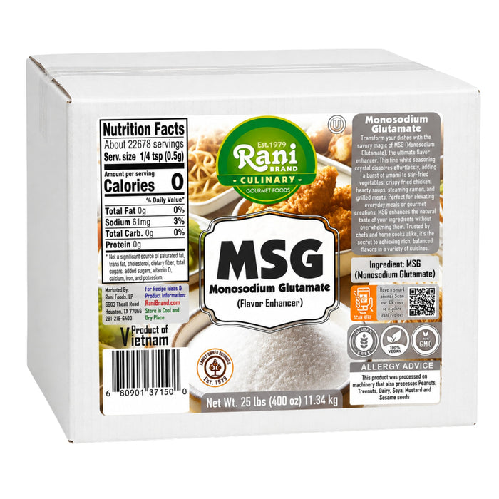 Rani MSG (Monosodium Glutamate) 400oz (25lbs) 11.34kg Bulk Box ~ Gluten Free | NON-GMO | Kosher | Vegan | Product of Vietnam