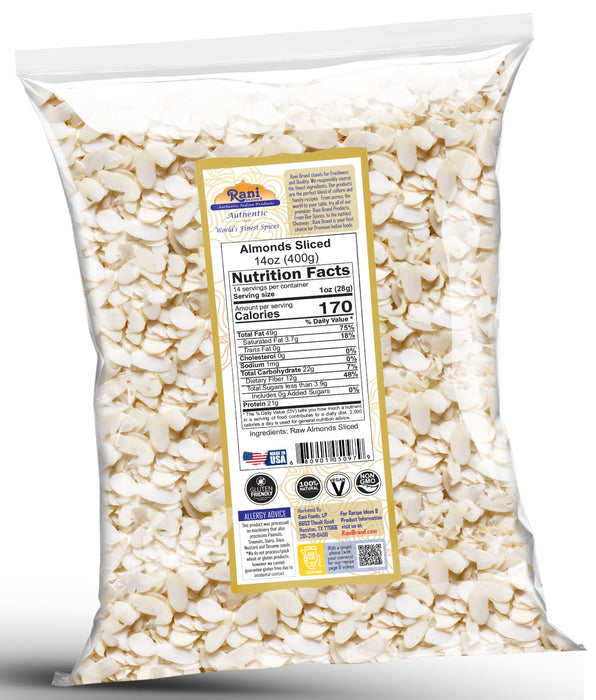 Rani Sliced Almonds (uncooked, unsalted) 14oz (400g) ~ All Natural | Vegan | Gluten Friendly | Kosher | Fresh Product of USA ~ California Shelled Almonds