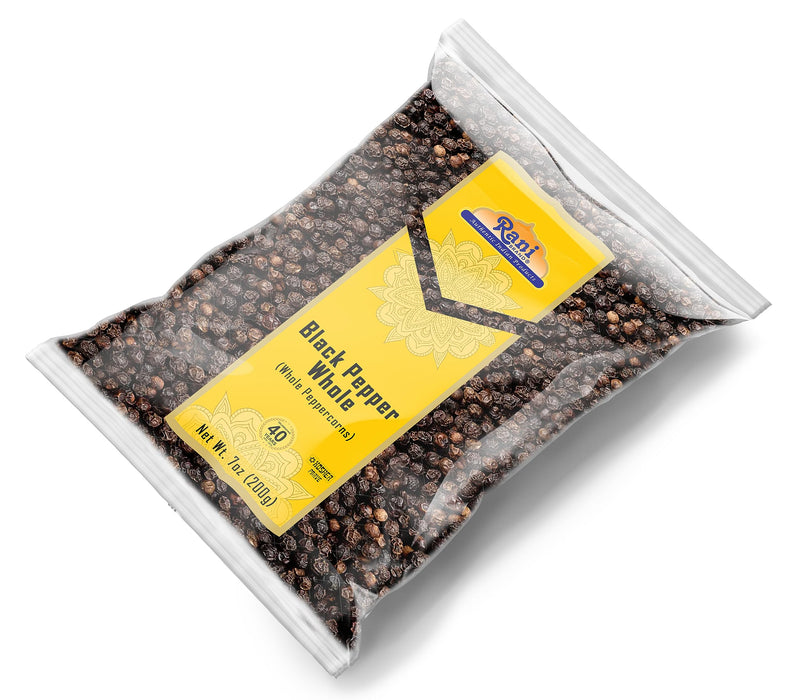 Rani Black Pepper Whole (Peppercorns), Premium MG-1 Grade 7oz (200g) ~ Gluten Friendly | Non-GMO | Kosher | Natural | Perfect size for Grinders!