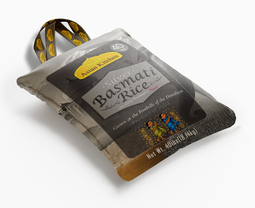 Asian Kitchen Silver White Basmati Rice Aged 40lbs (18.18kg) ~ All Natural | Gluten Friendly | Vegan | Indian Origin | Export Quality
