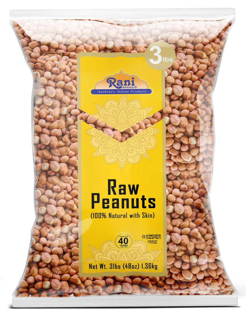 Rani Peanuts, Raw Whole With Skin (uncooked, unsalted) 48oz (3lbs) 1.36kg Bulk, Pack of 12 ~ All Natural | Vegan | Gluten Friendly | Fresh Product of USA ~ Spanish Grade Groundnut/Red-skin