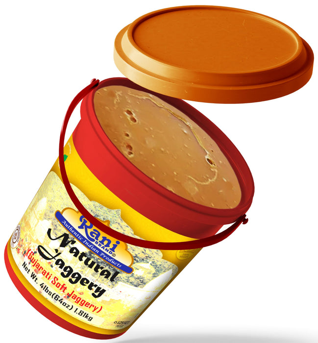 Rani Natural Jaggery (Gujarati Soft Jaggery) 64oz (4lbs) 1.81kg Bulk Bucket ~ Gluten Friendly | Vegan | NON-GMO | Kosher | No Salt or fillers | Indian Product