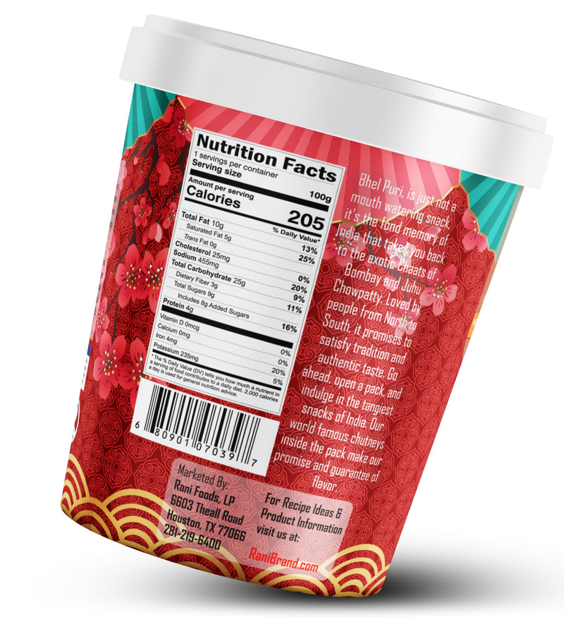 Rani Chinese Noodle Bhel Puri Cup (Spicy & Crunchy Indian Snack w/mouth watering Indian Chutneys) 3.5oz (100g), Pack of 4 ~ Ready to Eat | Vegan | NON-GMO | Indian Origin