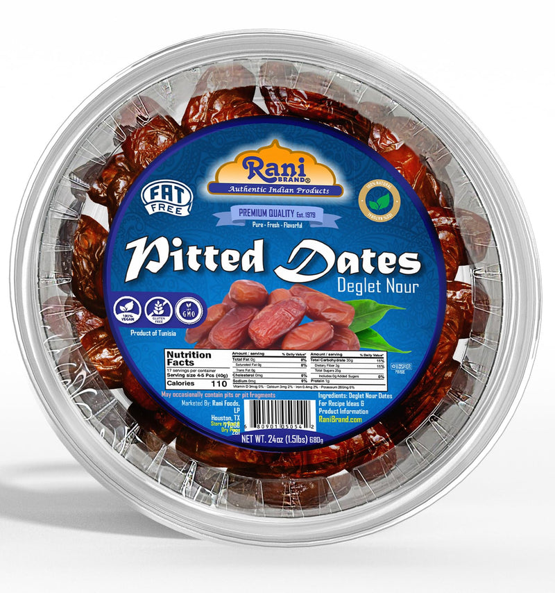 Rani Pitted Dates (Deglet Nour) Raw Dried Fruit 24oz (1.5lbs) 680g ~ All Natural | Fat-free | No added Sugar | Vegan | Gluten Friendly | Non-GMO | Kosher | Product of Tunisia