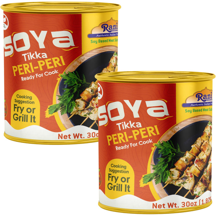 Rani Soya Tikka Peri-Peri 30oz (1.875lbs) 850g, Pack of 2, Ready for Cook ~ Easy Open Lid | All Natural | Vegan | No Colors | NON-GMO | Kosher | Indian Origin | Soy Based Meat Substitute