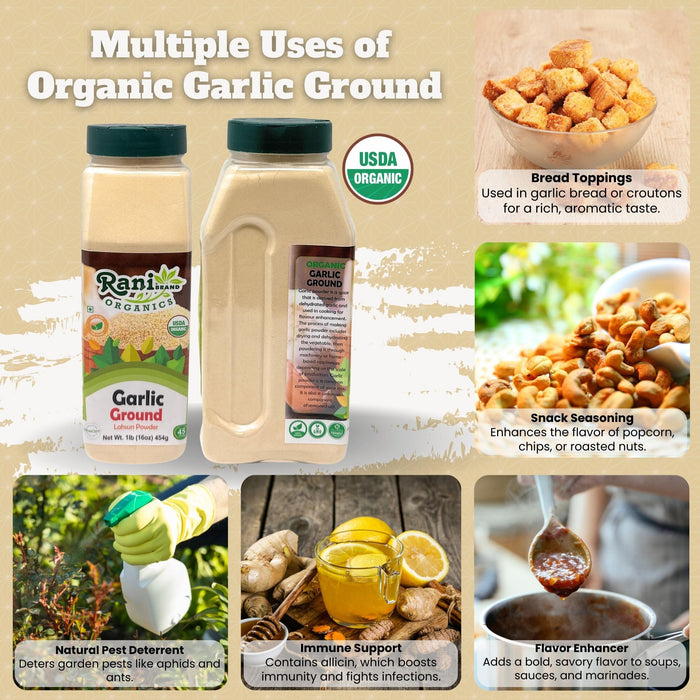 Rani Organic Ground Garlic (Lahsun Powder) 16oz (1lb) 454g PET Jar ~ All Natural | Gluten Friendly | Vegan | NON-GMO | Kosher | No Salt or fillers | Indian Origin | USDA Certified Organic