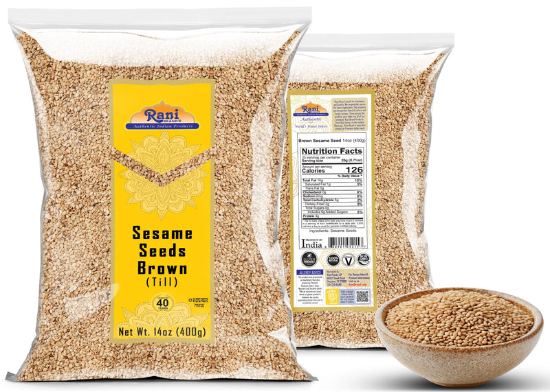 Rani Sesame Seeds Whole Raw (Till) Brown 14oz (400gm) ~ All Natural | Gluten Friendly | NON-GMO | Kosher | Vegan | Indian Origin